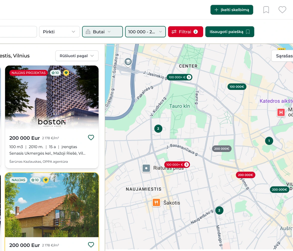 Вид управления новыми проектами и поиска Domoplius