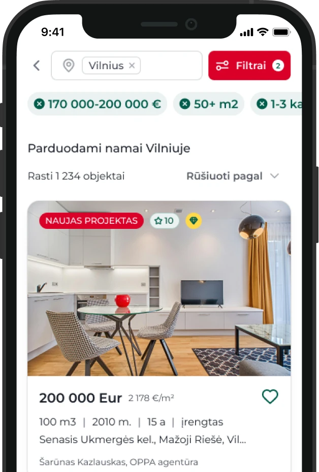 Domoplius skelbimų paieškos rezultatai telefone