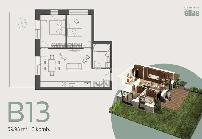 3 kambarių butas Vilniuje, Santariškėse, Santariškių g.
