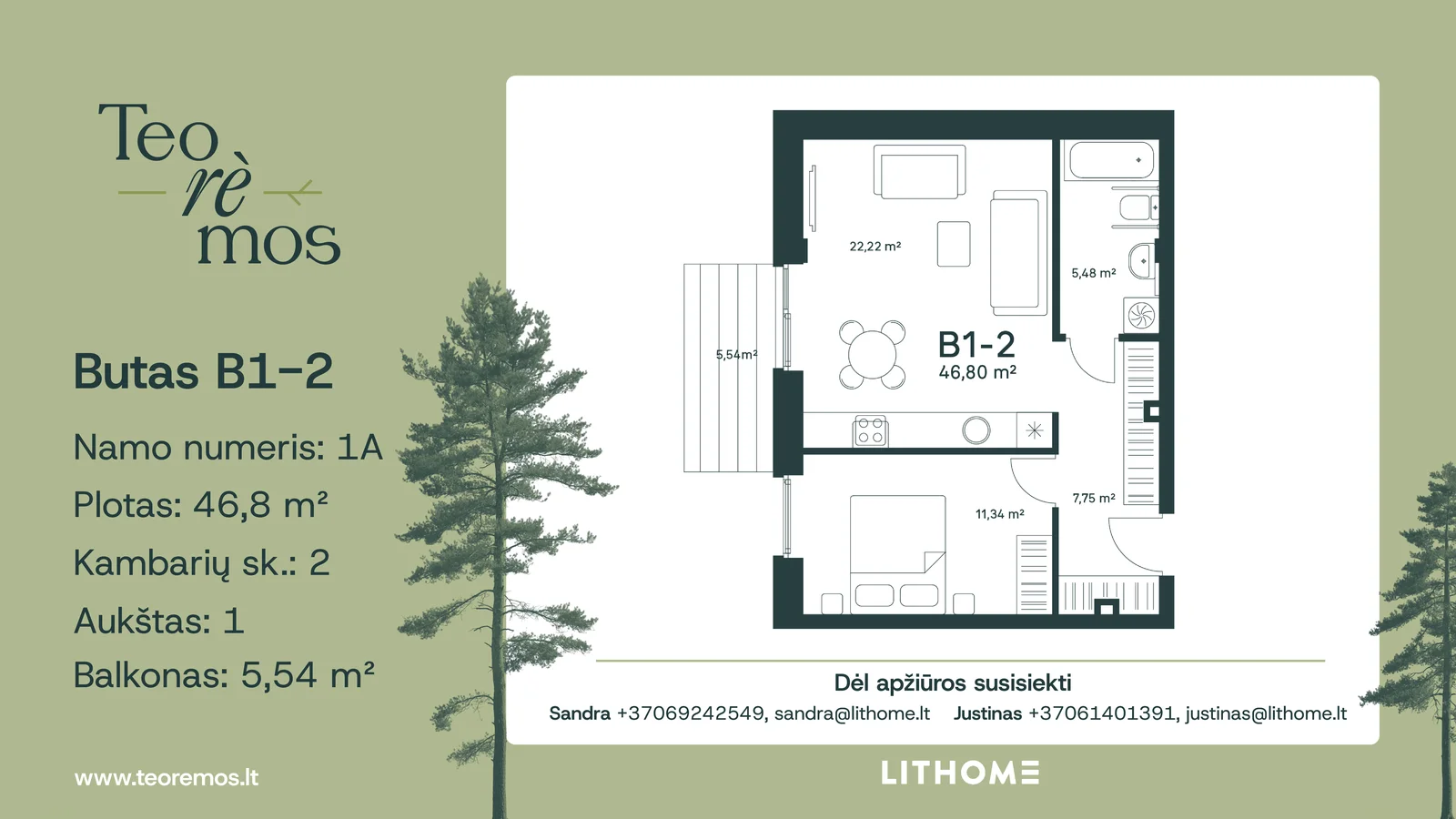 Mokslininkų g. 1A, Visoriai, Vilnius, 2 kamb. – nuotrauka 3